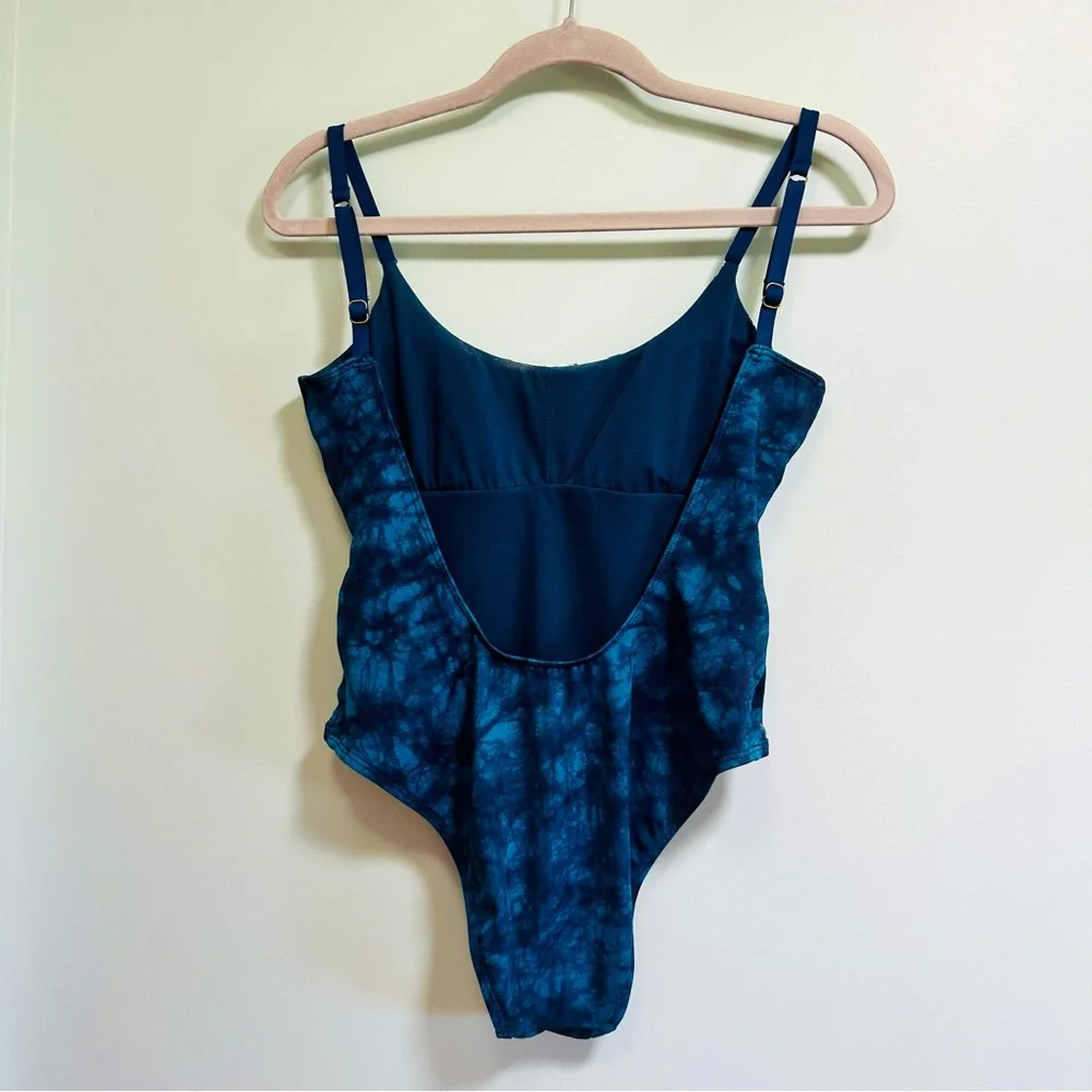 Lucky Brand Batik chic blue and white boho one piece swimsuit, size small